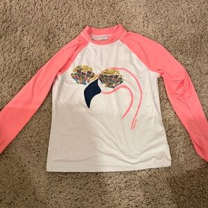 Lands' End Kids' Pink and White Sequin Flamingo Long Sleeve Rashguard